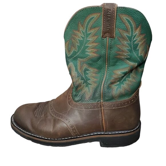 Justin Boots WK4670 - Stampede Blade Green Round Toe Wellington Work Boots - Picture 1 of 16